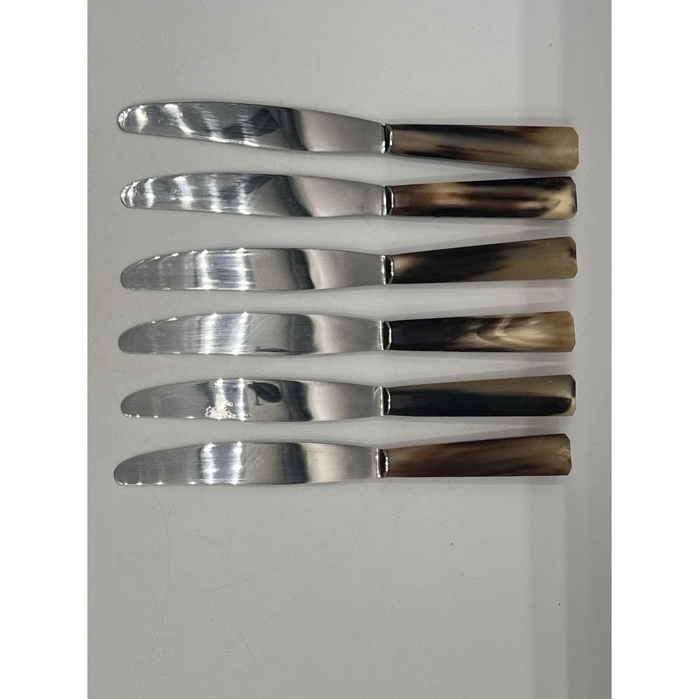 Vintage French Inoxydable Ox Horn Steak Knives Set Of 6